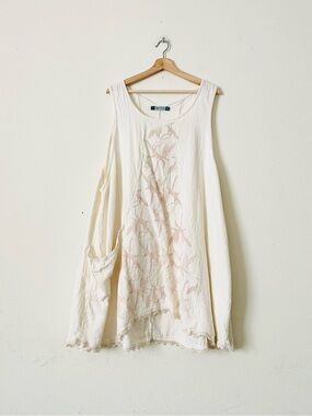 Vintage Blue Fish SIZE 2 cream hand painted sleeveless tank tunic top